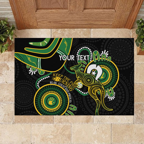 Custom Matildas NAIDOC Week Rubber Doormat Australia Kangaroo Keep The Fire Burning - Black