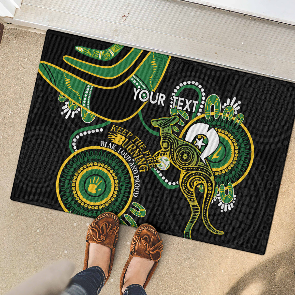 Custom Matildas NAIDOC Week Rubber Doormat Australia Kangaroo Keep The Fire Burning - Black