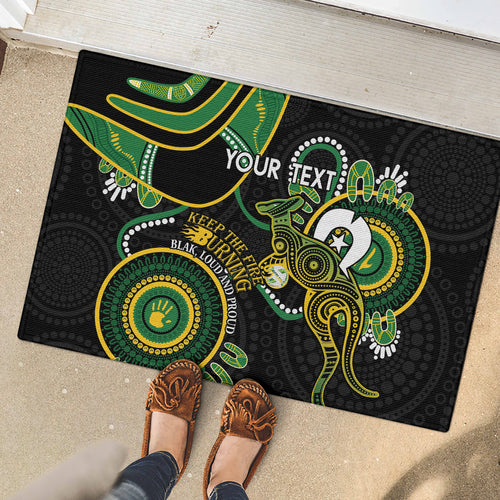 Custom Matildas NAIDOC Week Rubber Doormat Australia Kangaroo Keep The Fire Burning - Black
