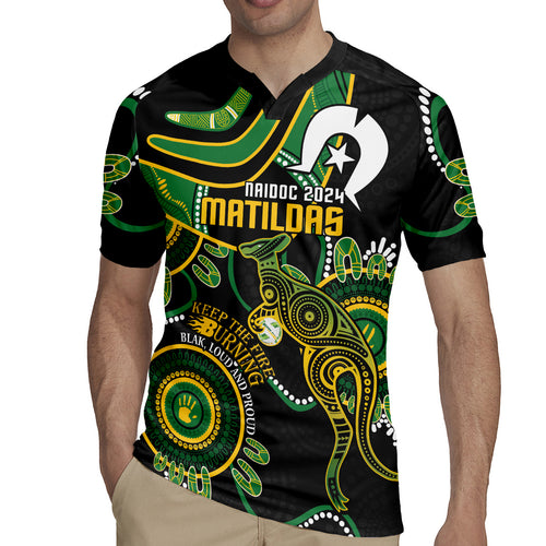 Custom Matildas NAIDOC Week Rugby Jersey Australia Kangaroo Keep The Fire Burning - Black