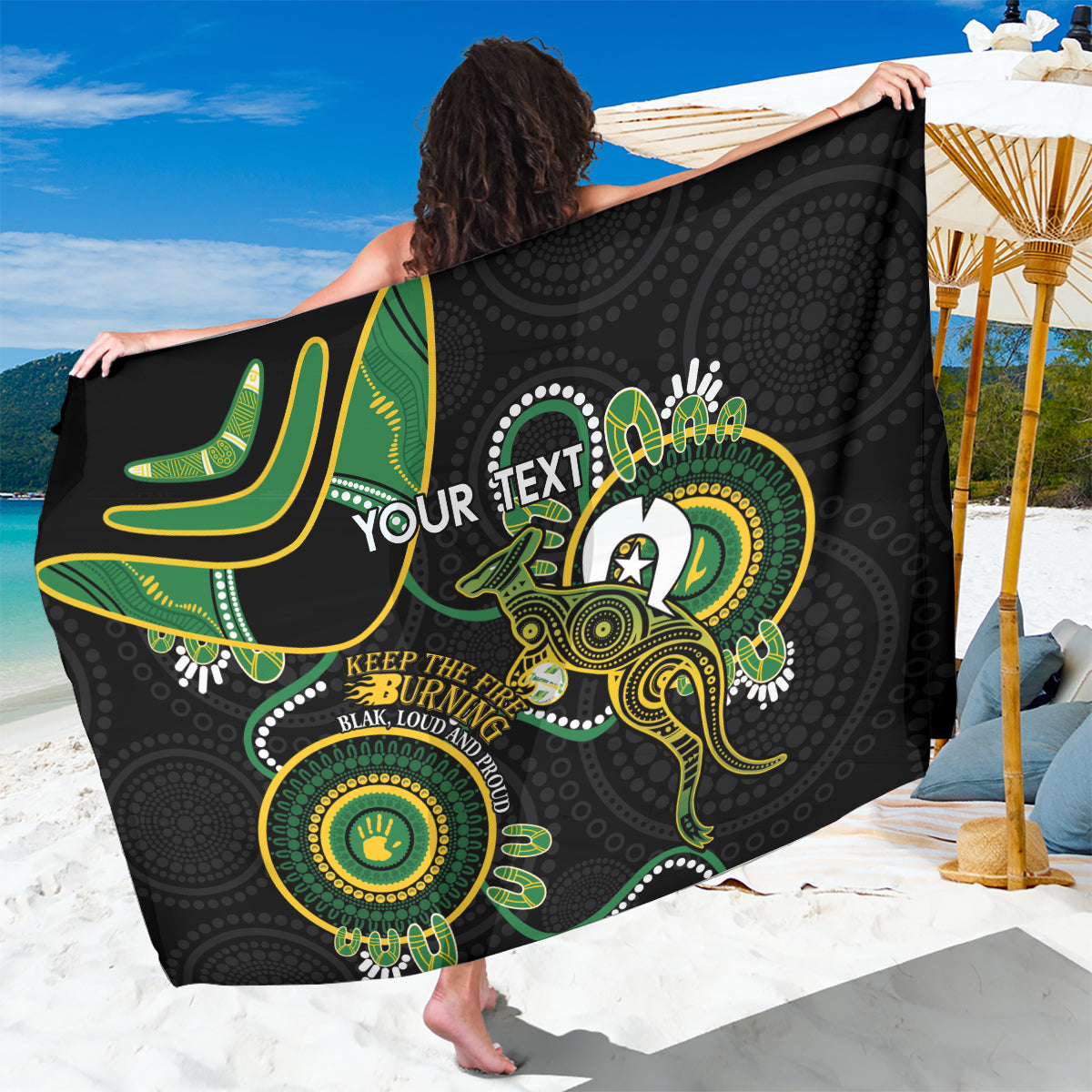 Custom Matildas NAIDOC Week Sarong Australia Kangaroo Keep The Fire Burning - Black