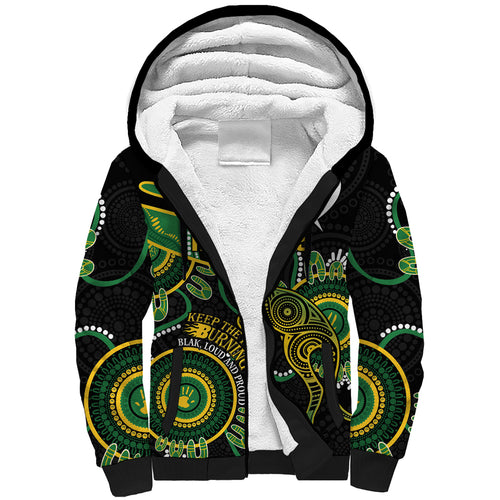 Custom Matildas NAIDOC Week Sherpa Hoodie Australia Kangaroo Keep The Fire Burning - Black