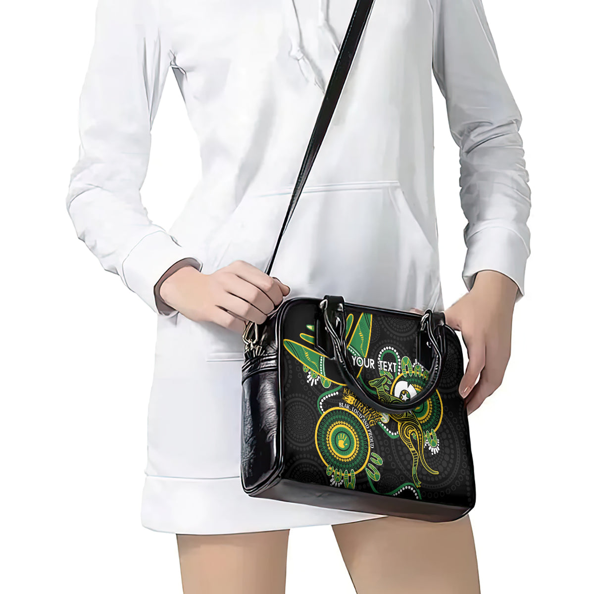 Custom Matildas NAIDOC Week Shoulder Handbag Australia Kangaroo Keep The Fire Burning - Black