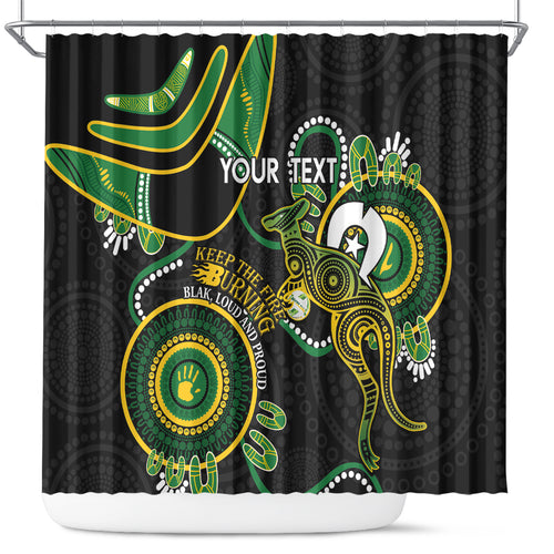 Custom Matildas NAIDOC Week Shower Curtain Australia Kangaroo Keep The Fire Burning - Black