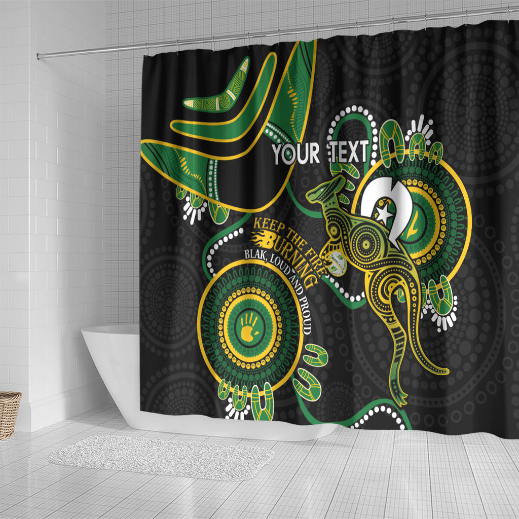 Custom Matildas NAIDOC Week Shower Curtain Australia Kangaroo Keep The Fire Burning - Black