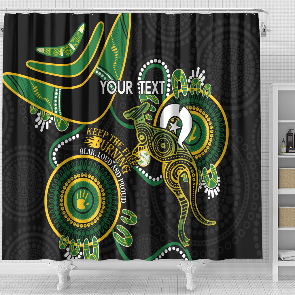 Custom Matildas NAIDOC Week Shower Curtain Australia Kangaroo Keep The Fire Burning - Black