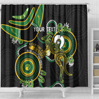 Custom Matildas NAIDOC Week Shower Curtain Australia Kangaroo Keep The Fire Burning - Black