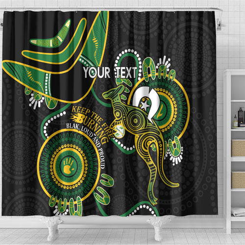 Custom Matildas NAIDOC Week Shower Curtain Australia Kangaroo Keep The Fire Burning - Black
