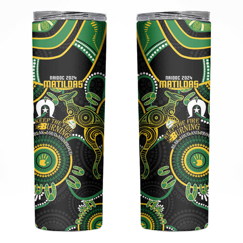 Matildas NAIDOC Week Skinny Tumbler Australia Kangaroo Keep The Fire Burning - Black
