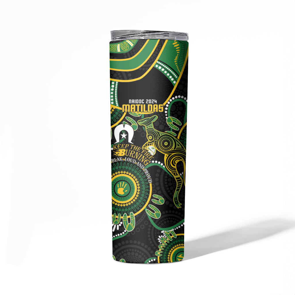 Matildas NAIDOC Week Skinny Tumbler Australia Kangaroo Keep The Fire Burning - Black