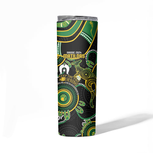 Matildas NAIDOC Week Skinny Tumbler Australia Kangaroo Keep The Fire Burning - Black