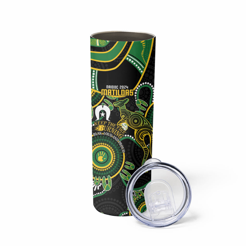 Matildas NAIDOC Week Skinny Tumbler Australia Kangaroo Keep The Fire Burning - Black