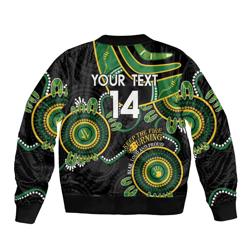 Custom Matildas NAIDOC Week Sleeve Zip Bomber Jacket Australia Kangaroo Keep The Fire Burning - Black