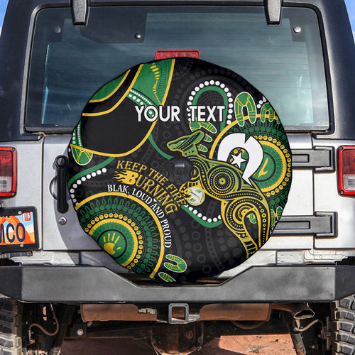 Custom Matildas NAIDOC Week Spare Tire Cover Australia Kangaroo Keep The Fire Burning - Black