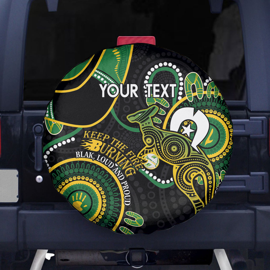 Custom Matildas NAIDOC Week Spare Tire Cover Australia Kangaroo Keep The Fire Burning - Black