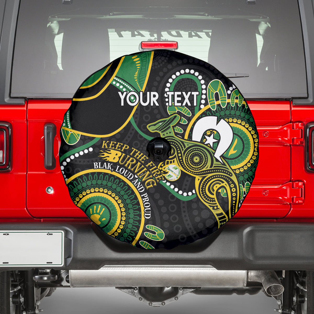 Custom Matildas NAIDOC Week Spare Tire Cover Australia Kangaroo Keep The Fire Burning - Black