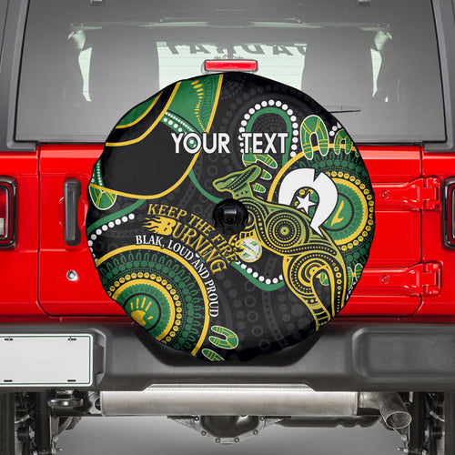 Custom Matildas NAIDOC Week Spare Tire Cover Australia Kangaroo Keep The Fire Burning - Black