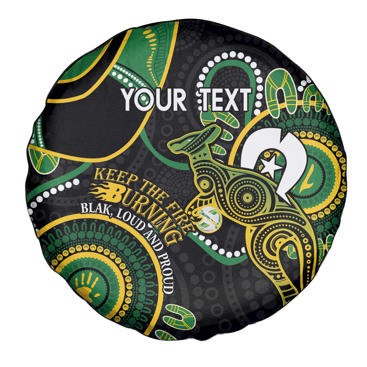 Custom Matildas NAIDOC Week Spare Tire Cover Australia Kangaroo Keep The Fire Burning - Black