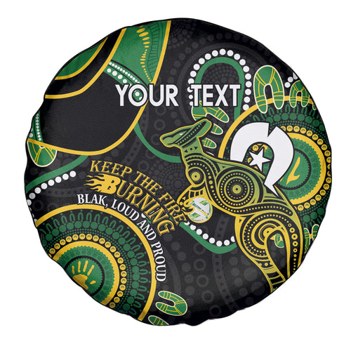 Custom Matildas NAIDOC Week Spare Tire Cover Australia Kangaroo Keep The Fire Burning - Black