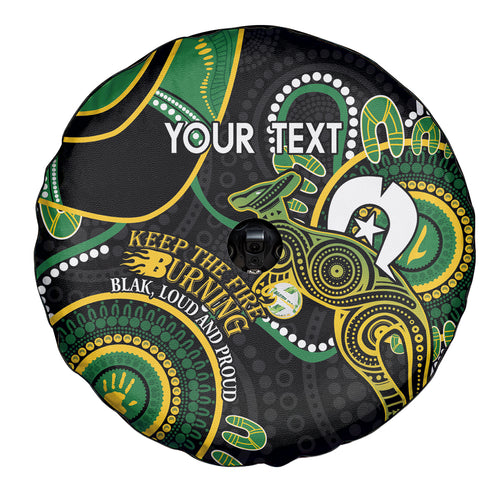 Custom Matildas NAIDOC Week Spare Tire Cover Australia Kangaroo Keep The Fire Burning - Black