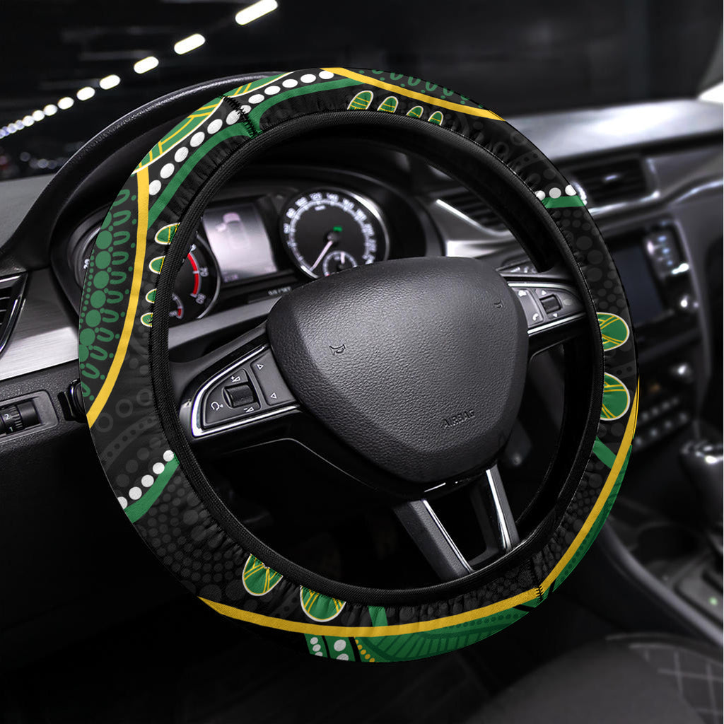 Matildas NAIDOC Week Steering Wheel Cover Australia Kangaroo Keep The Fire Burning - Black