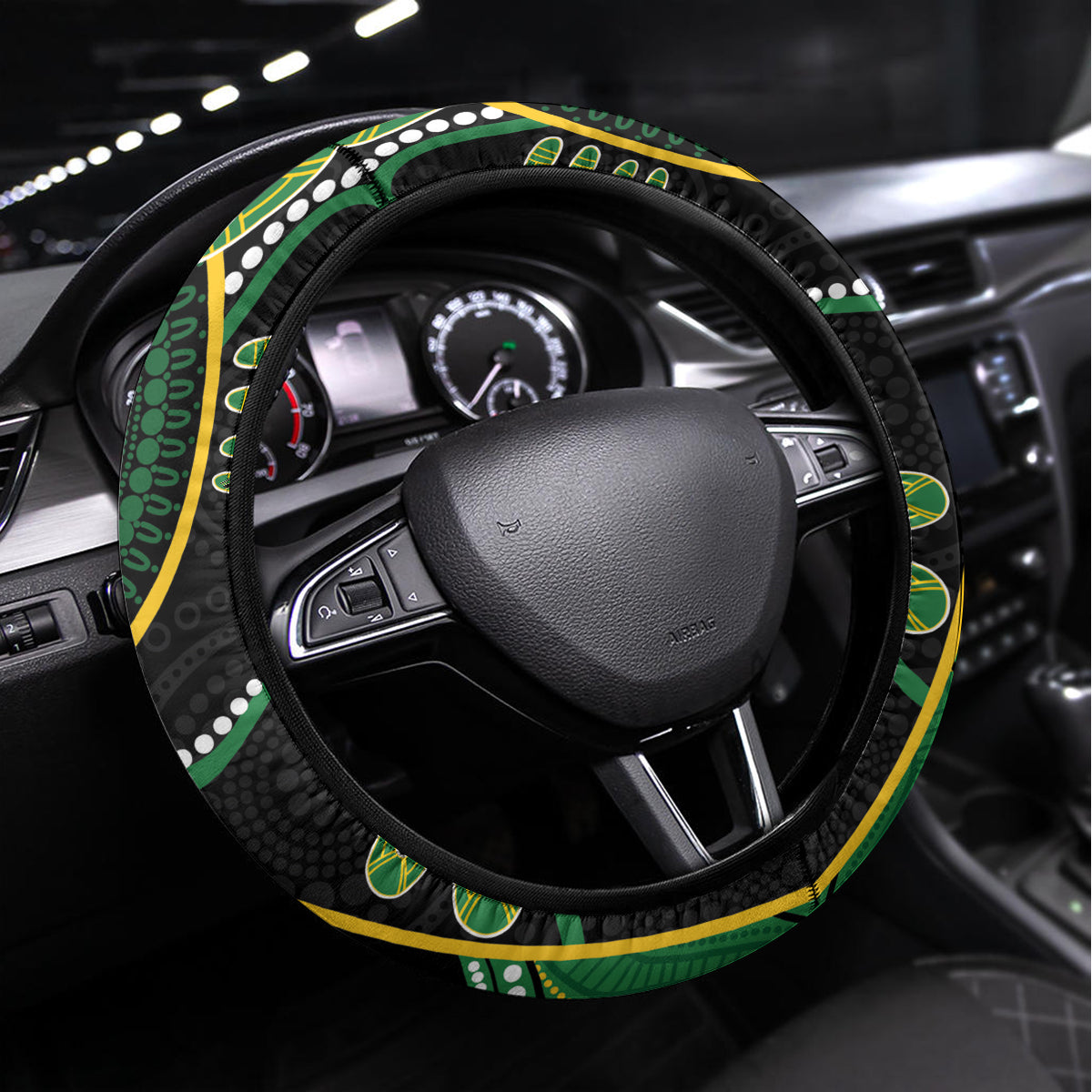 Matildas NAIDOC Week Steering Wheel Cover Australia Kangaroo Keep The Fire Burning - Black