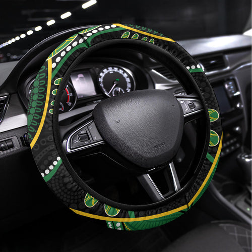 Matildas NAIDOC Week Steering Wheel Cover Australia Kangaroo Keep The Fire Burning - Black