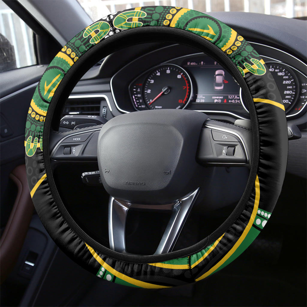 Matildas NAIDOC Week Steering Wheel Cover Australia Kangaroo Keep The Fire Burning - Black