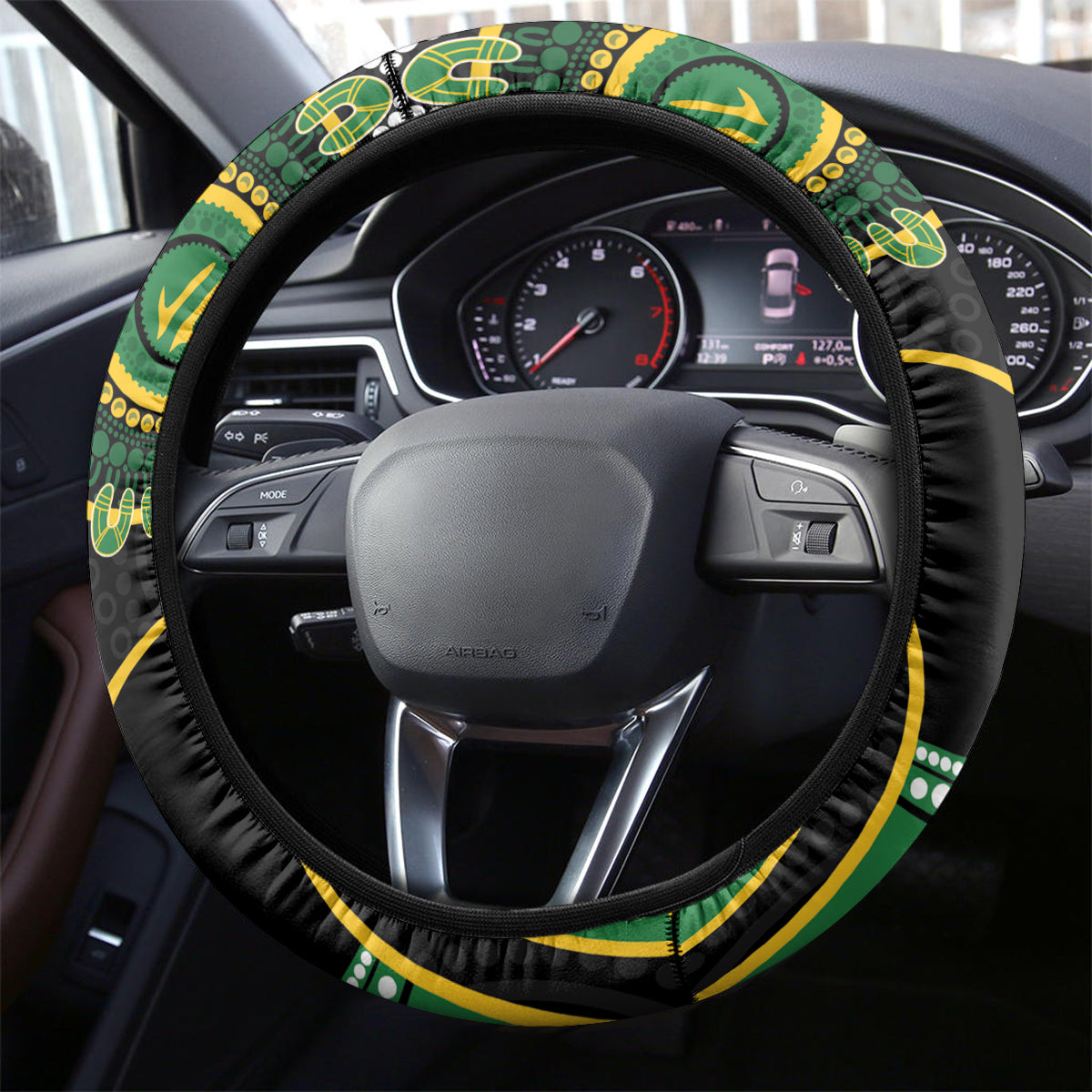 Matildas NAIDOC Week Steering Wheel Cover Australia Kangaroo Keep The Fire Burning - Black