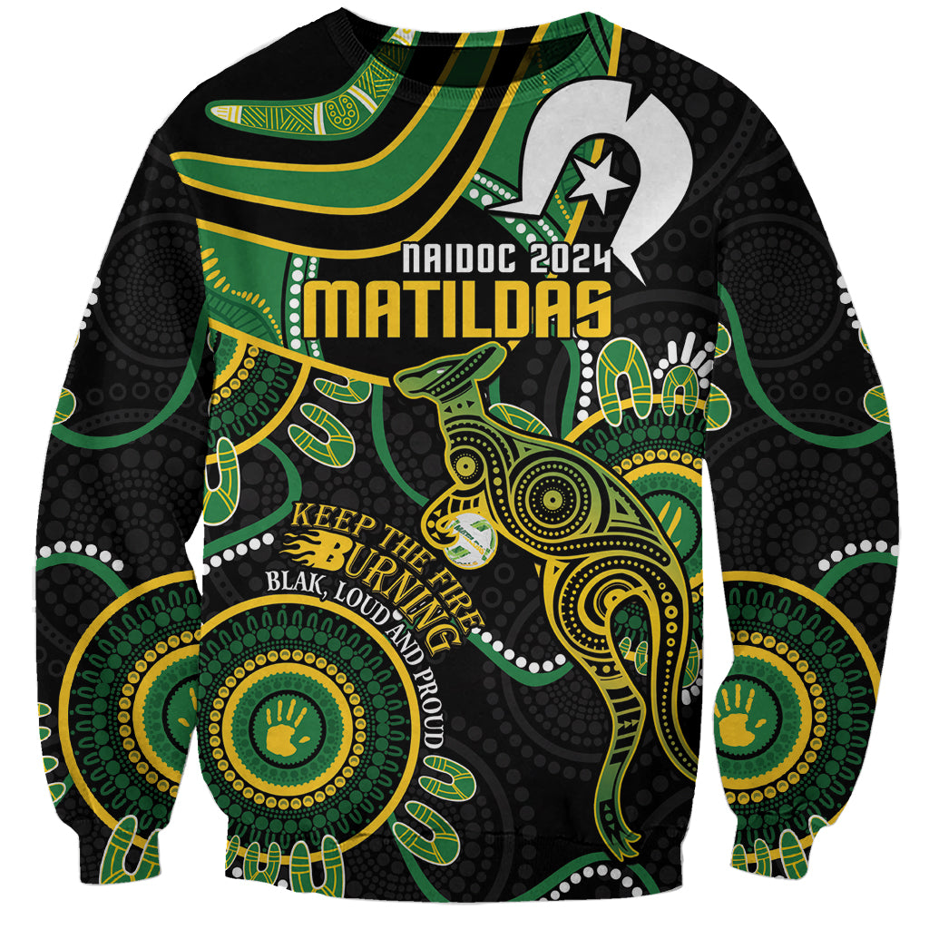 Custom Matildas NAIDOC Week Sweatshirt Australia Kangaroo Keep The Fire Burning - Black