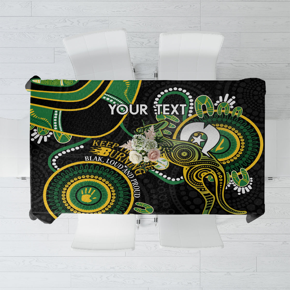 Custom Matildas NAIDOC Week Tablecloth Australia Kangaroo Keep The Fire Burning - Black