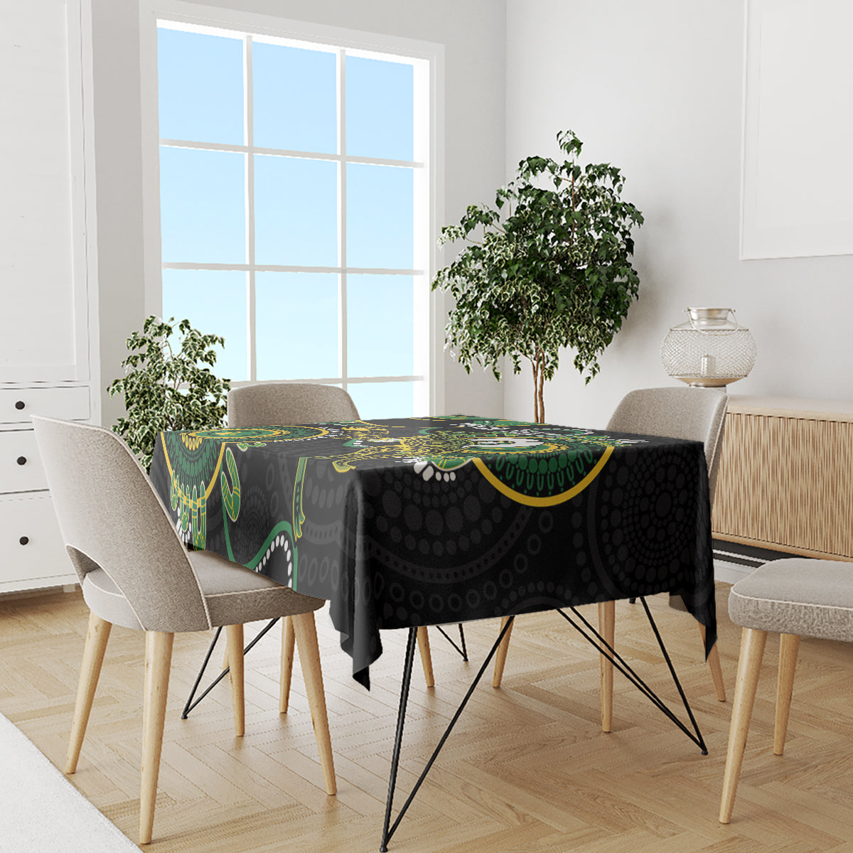 Custom Matildas NAIDOC Week Tablecloth Australia Kangaroo Keep The Fire Burning - Black