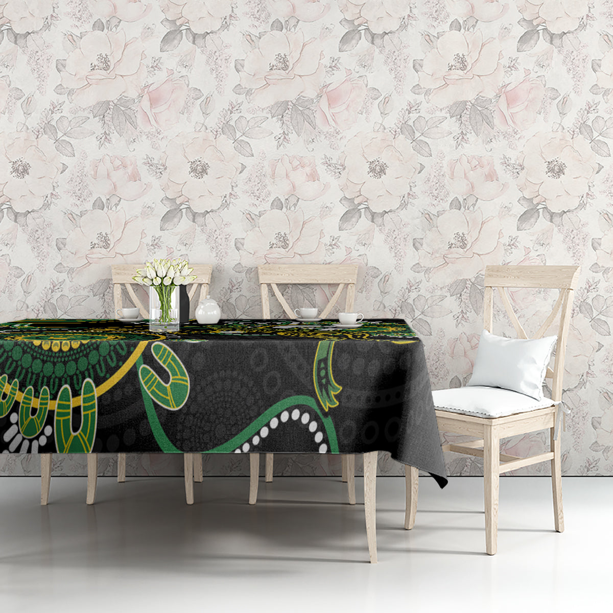 Custom Matildas NAIDOC Week Tablecloth Australia Kangaroo Keep The Fire Burning - Black
