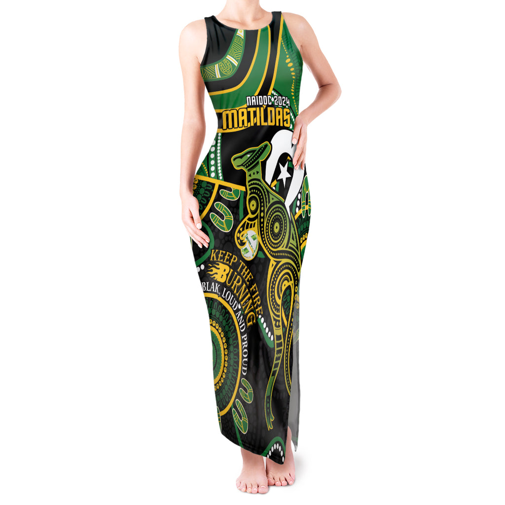 Custom Matildas NAIDOC Week Tank Maxi Dress Australia Kangaroo Keep The Fire Burning - Black