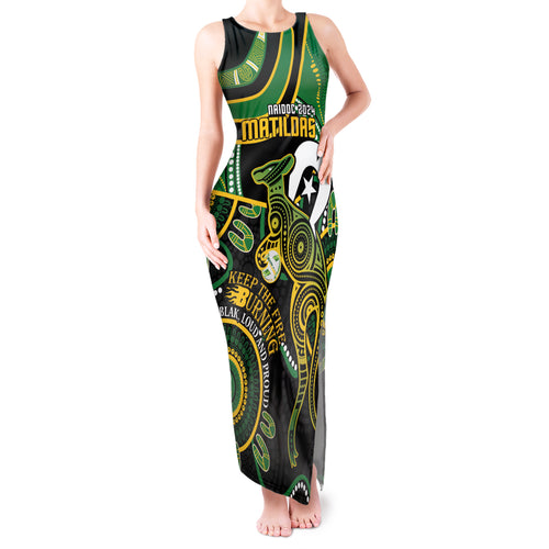 Custom Matildas NAIDOC Week Tank Maxi Dress Australia Kangaroo Keep The Fire Burning - Black
