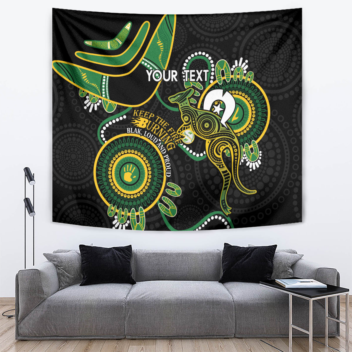 Custom Matildas NAIDOC Week Tapestry Australia Kangaroo Keep The Fire Burning - Black