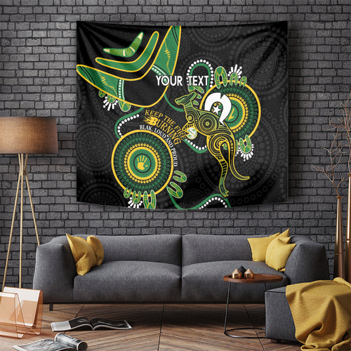Custom Matildas NAIDOC Week Tapestry Australia Kangaroo Keep The Fire Burning - Black