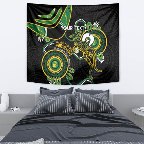 Custom Matildas NAIDOC Week Tapestry Australia Kangaroo Keep The Fire Burning - Black