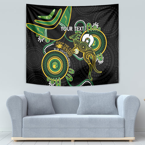 Custom Matildas NAIDOC Week Tapestry Australia Kangaroo Keep The Fire Burning - Black