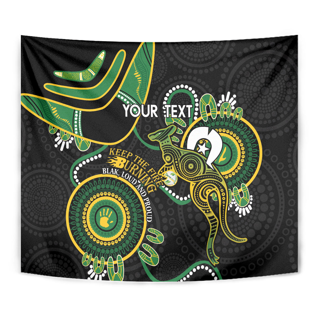 Custom Matildas NAIDOC Week Tapestry Australia Kangaroo Keep The Fire Burning - Black