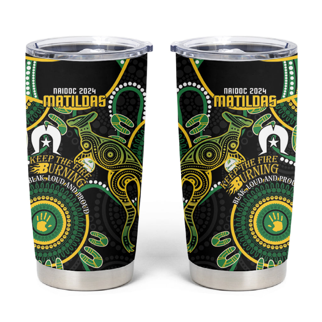 Matildas NAIDOC Week Tumbler Cup Australia Kangaroo Keep The Fire Burning - Black