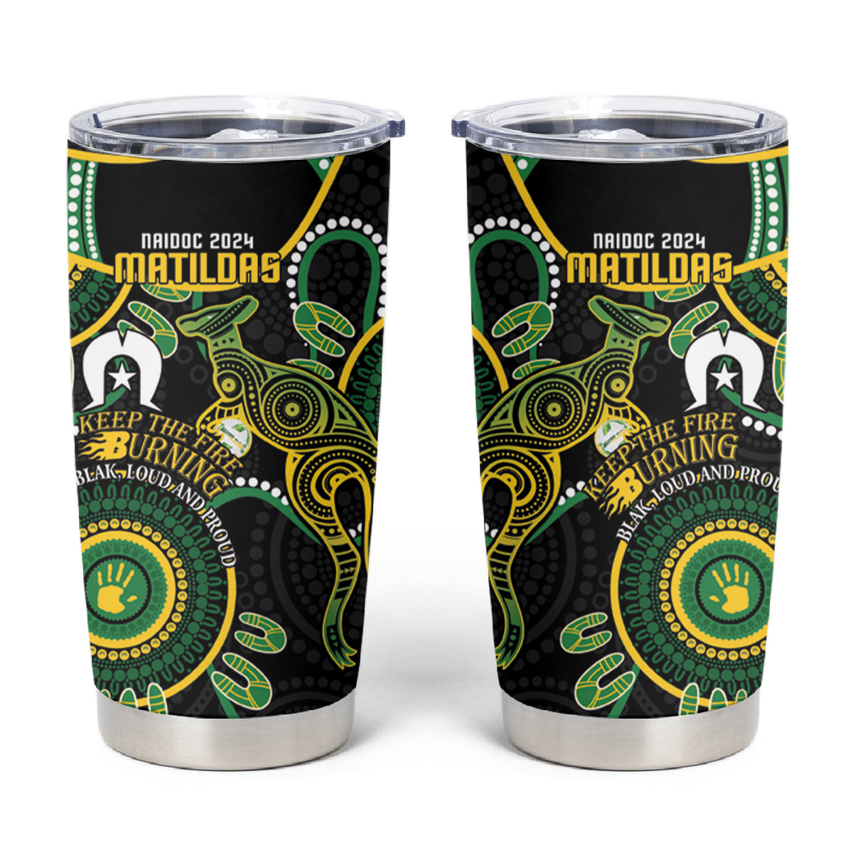 Matildas NAIDOC Week Tumbler Cup Australia Kangaroo Keep The Fire Burning - Black