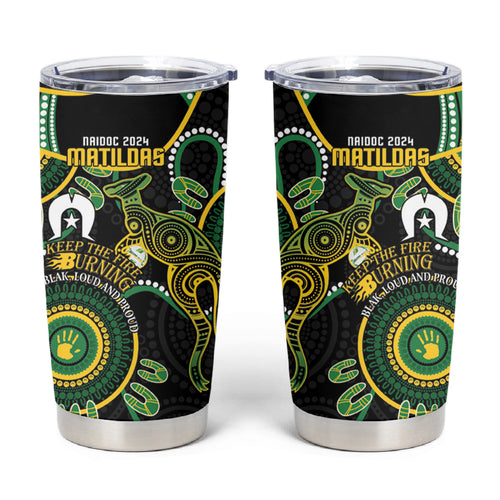 Matildas NAIDOC Week Tumbler Cup Australia Kangaroo Keep The Fire Burning - Black