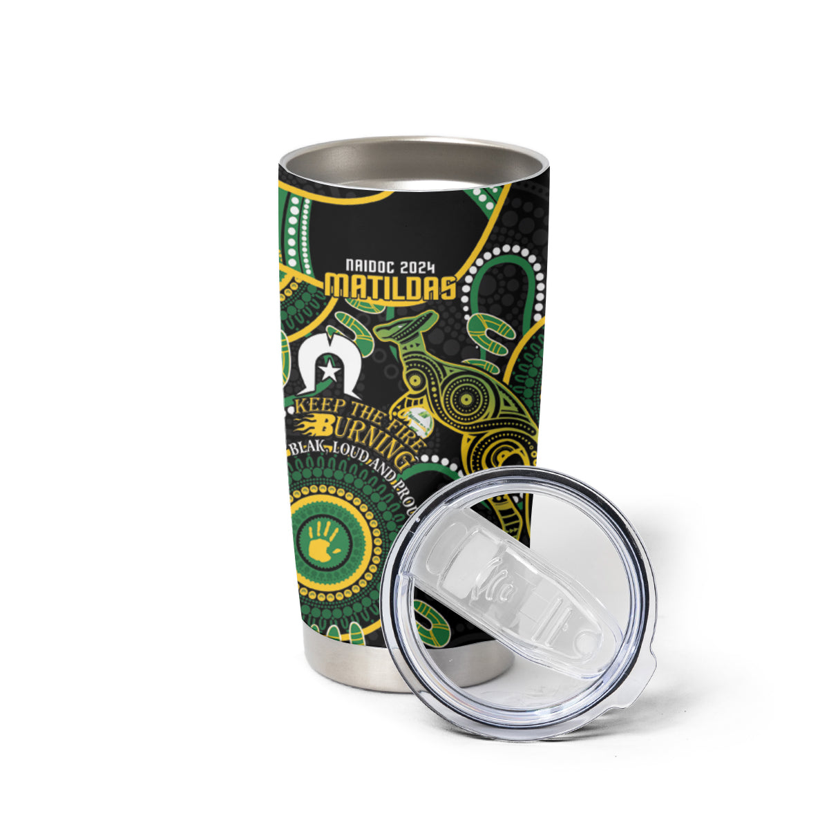 Matildas NAIDOC Week Tumbler Cup Australia Kangaroo Keep The Fire Burning - Black