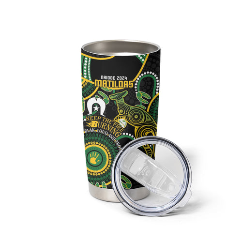 Matildas NAIDOC Week Tumbler Cup Australia Kangaroo Keep The Fire Burning - Black