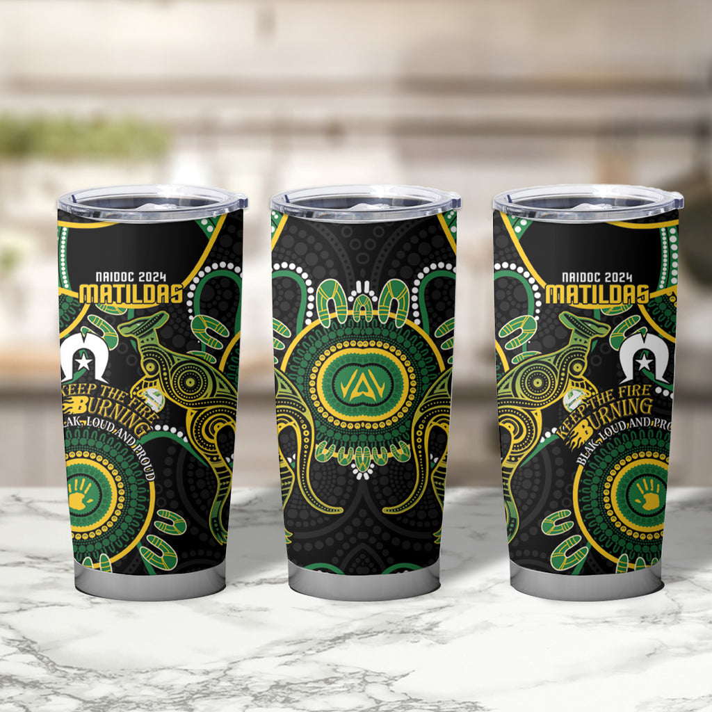 Matildas NAIDOC Week Tumbler Cup Australia Kangaroo Keep The Fire Burning - Black