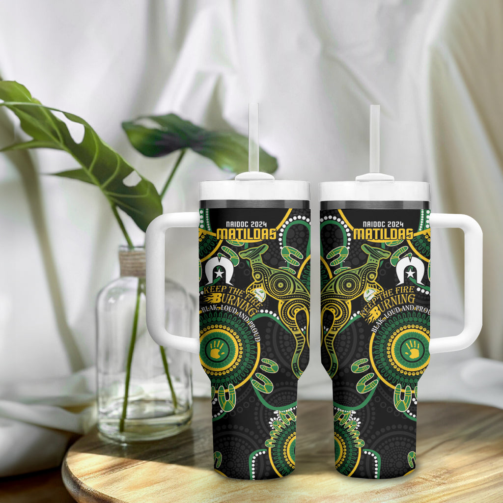 Matildas NAIDOC Week Tumbler With Handle Australia Kangaroo Keep The Fire Burning - Black