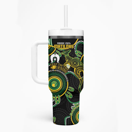 Matildas NAIDOC Week Tumbler With Handle Australia Kangaroo Keep The Fire Burning - Black