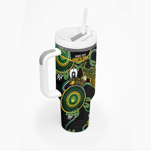 Matildas NAIDOC Week Tumbler With Handle Australia Kangaroo Keep The Fire Burning - Black
