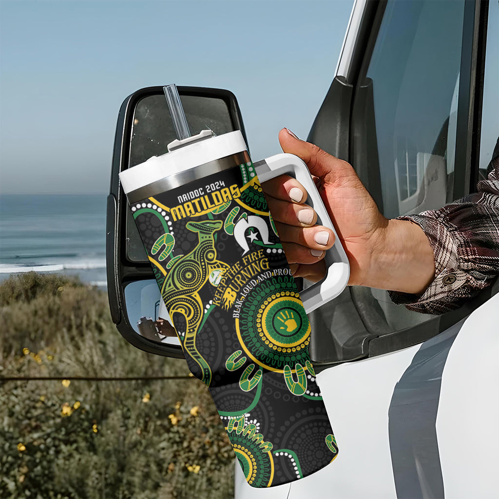 Matildas NAIDOC Week Tumbler With Handle Australia Kangaroo Keep The Fire Burning - Black